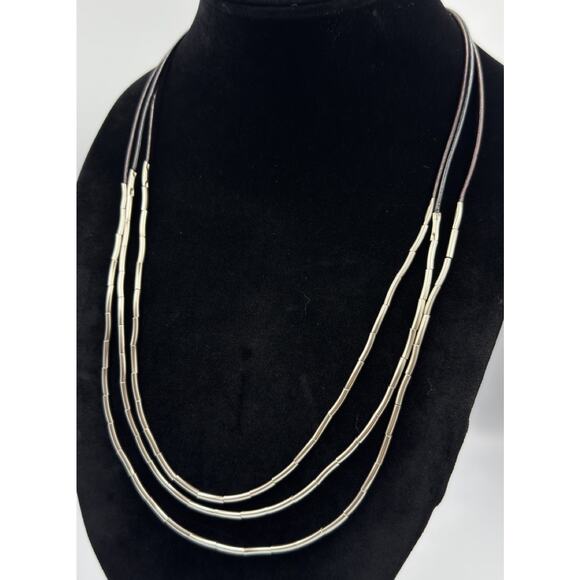 Silpada 925 Silver Flash N2196 Necklace Liquid Sterling Brown Leather Cord 30” - Picture 2 of 8